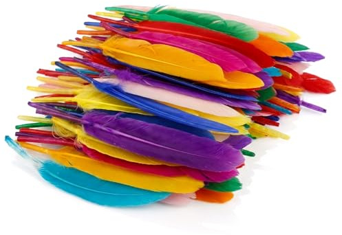 Gaomumu Colorful Natural Goose Feathers for Crafts, Vibrant Mixed Colours Fluffy & Lightweight Suitable for DIY Jewellery Making, Wedding Party & Art Crafting Decorations