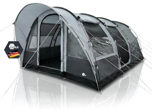 your GEAR Bora Tente tunnel familiale 5 personnes Hauteur debout Bac de sol étanche 5000 mm Auvent Gris