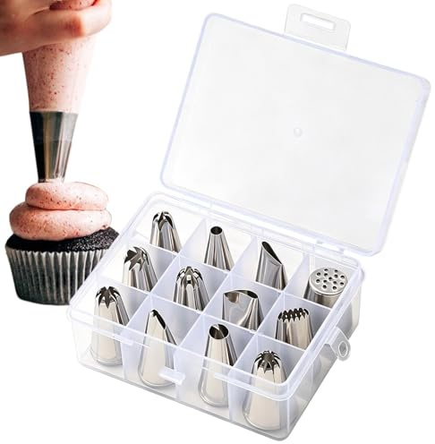 Spritsar Till Glasyr,12 Delar Rostfria Stål Dekorationsverktyg, Ett Set,Spritssats För Glasyr - för marängdroppar, kakor, cupcakes, bakverk, hembakning och köksbakning, nybörjare och entusiaster