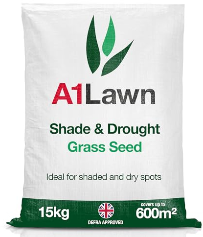 A1 Lawn Shade & Drought Tolerant Grass Seed, 15kg (420m2) - Perfect for Shaded Areas & Under Trees, Fast Growing & Hard Wearing, Child & Pet Friendly, UK Harvested Lawn Seed - DEFRA Approved (AMPRO9)