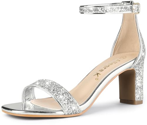 Allegra K Donna Sandali con Tacco a Spillo con Cinturino alla Caviglia Glitter D'argento 41