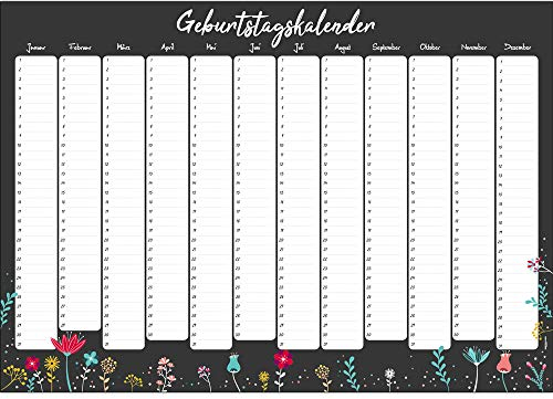 Immerwährender Kalender Geburtstagskalender Dauerkalender DIN A3 gefaltet für wichtige Tage wiederkehrende Termine Wandplaner Jahresunabhängig Hochzeitstage Happy Birthday Kalender Planer Blumen