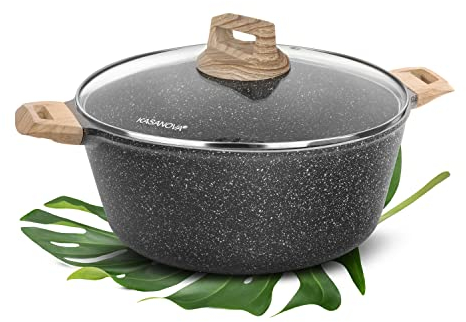 Casseruola in Petra Eco Wood con rivestimento antiaderente, adatta per piani cottura ad induzione, con coperchio incluso (32 Cm)