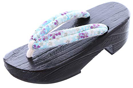 K-G-61-3 Blu Chiaro Sakura Fiori Legno Nero Originale Giappone Geta Sandalo Tabi Kimono Geisha Infradito, multicolore, 38 EU