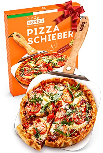 Pizzaschieber mit einklappbaren Holzgriff 34 x 34 cm - Pizzaheber für Pizzastein - Pizzaschaufel in Premium Qualität - Gourmet Pizzaheber für hausgemachte Pizzen, Backen, Brot - Pizza Zubehör