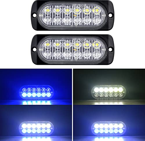 Willpower 2pcs 12LED Luces de Advertencia de Emergencia Azul Blanco Luz Estroboscópica Intermitente Peligro 12V 24V Barra de Luz Impermeable pour Coche Vehículo Camión Caravana Motocicleta Universal