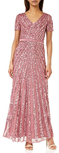 Maya Deluxe dam maxi dam embellished paljett lång kort ärm V-hals hög empire midja skuren glänsande bal We Bridesmaid dress, taupe, 36 EU