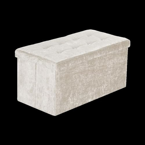 Artistic Fashionista Limited Crushed Velvet Cream Ottoman Storage Box Folding Footstool Rest Seat Storage Stool Toys Chest Bench Blanket Linen Laundry (Large - 76x38cm)