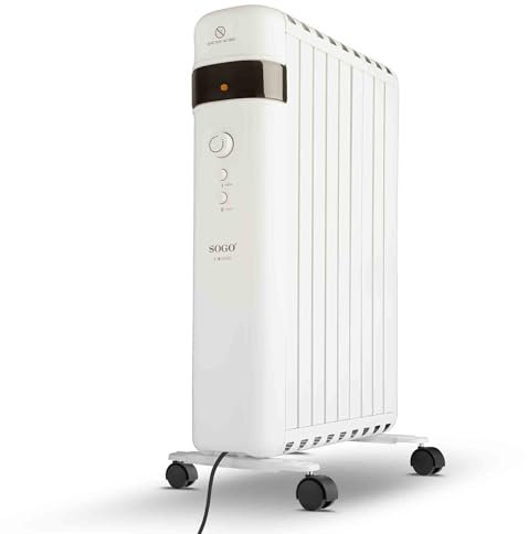SOGO Calefactor Eléctrico Bajo Consumo Silencioso con Termostato Ajustable - Estufa Eléctrica sin Aceite 2000W con Protección Sobrecalentamiento - Radiador Portátil para Hogar, Oficina, Dormitorio