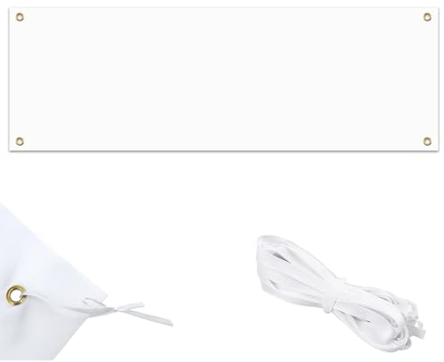 OMJMYY Striscione Bianco Grande 300 x 50cm Vuota Striscione Bianca Banner Personalizzato con Corda da 6 m per Fai da te Disegno Eventi Interni ed Esterni