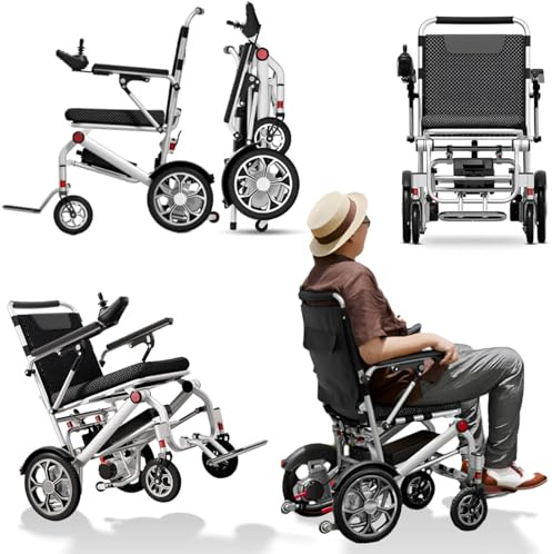 Silla de ruedas eléctrica plegable Silla de ruedas eléctrica ligera, Silla de ruedas eléctrica plegable, Silla de ruedas eléctrica para interiores y viajes, Largo alcance, Soporte 150 kg, 12AH