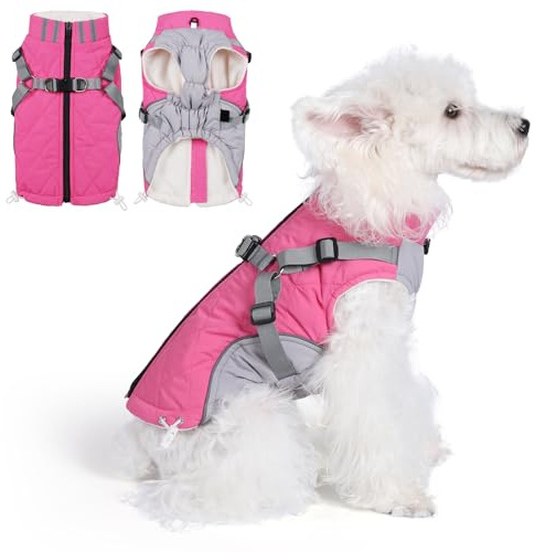 Poseca Dog Coat,Small Dog Harness Coat - Waterproof Winter Jacket with Built-In Harness for Small to Large Dogs