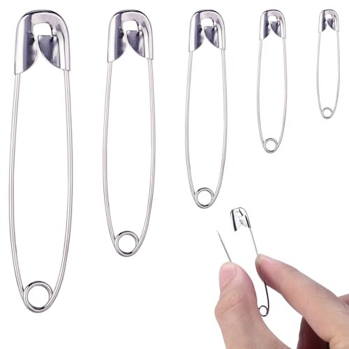 Mynoozi 300 Stück Sicherheitsnadeln, 5 Größen 19mm - 55mm Silber Haltbar Sicherheitsnadeln, Sicherheitsnadel Pack Rostbeständig Sicherheitsnadeln für Schmuckherstellung und Kunsthandwerk Nähen