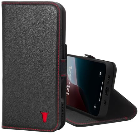 TORRO Leather Case Compatible with iPhone 16 Pro – Premium Leather Wallet Case with Kickstand and Card Slots (Compatible with Official MagSafe Chargers) - Black