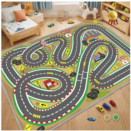 Lukhevev 31x47 Kids Rug Play Mat Soft & Non-Slip Car Rugs City Map Play MatCar Rugs for Kids Toy Cars Race Track for Classroom Rug，Play Learn and Have Fun Safely