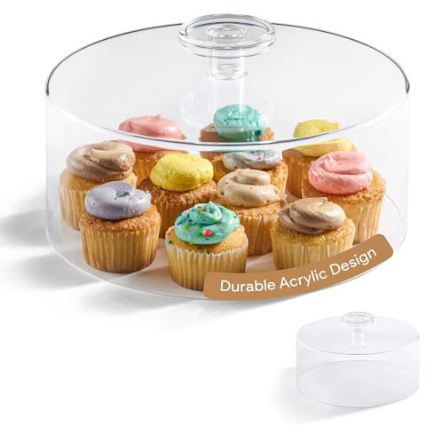 HOMESPHERE Acrylic Cake Cover – 10.75 Inch Cake Dome, Shatterproof, Lightweight Plastic Lid for Round Stands, Plates, Charcuterie Boards, Food Serving Trays and Platters, No Glass, 4.5 Inch Tall