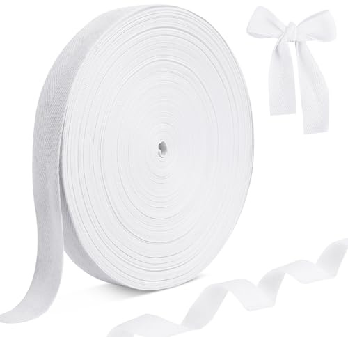 GUOSIYAO sömband bomull 50 m långt twillband fiskbensmönster snedband 25 mm brett bomullsband natur kantband för gör-det-självare hantverk sömnad stickning presentförpackningar plagg