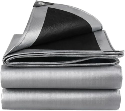 Abio Bâche de Protection 3 x 3 m - Gris et Noir - 260 g/m² - Imperméable - Avec Œillets - En Tissu - Pour Chantier, Jardin, Meubles de Jardin, Camping