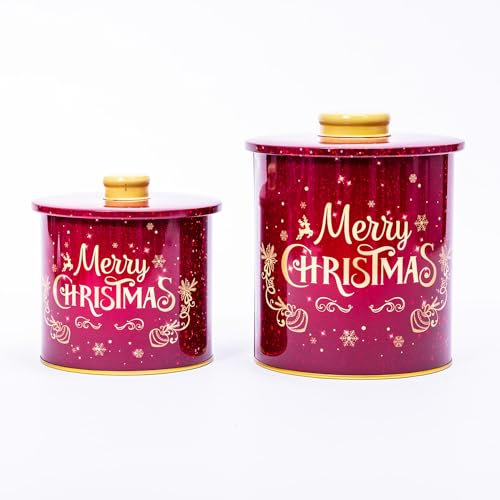evelay 2 Christmas Tins Jars Storage Tin Container Canisters Tea Coffee Cookie Biscuit