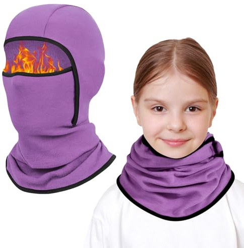 AYPOW Kinder Sturmhaube Winter 6-14, Multifunktional Winddicht Fleece Warm Skimaske Radfahren Gesichtsmaske unter dem Helm, Sturmmaske Mütze mit Halswärmer für Jungen Mädchen, Winter Outdoor Sport