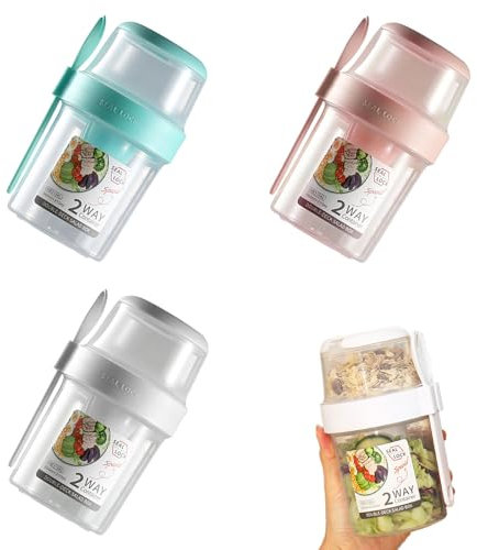 WJWINER Bol Réutilisables Muesli à Emporter - Lot de 3 Tasse de Céréales avec Cuillère pour Yaourt, Salades et Lait