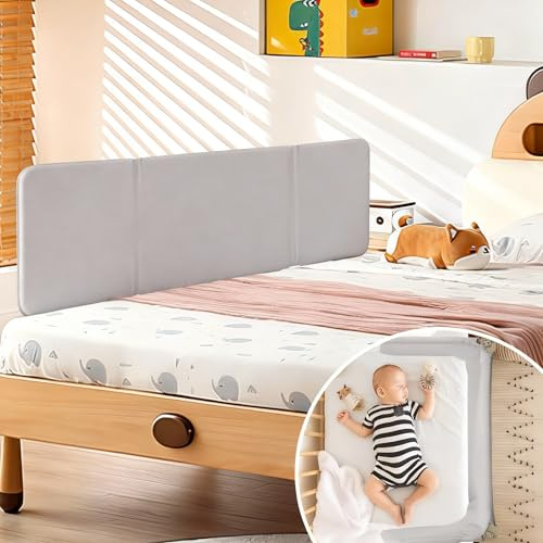Ollewiellan Barrera para cama de 150 cm, plegable, protección contra caídas para niños, altura regulable, montaje rápido, color gris