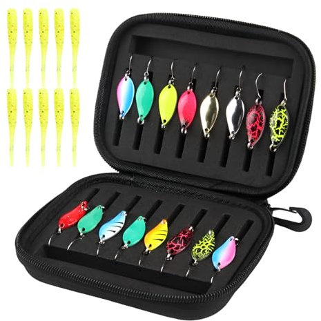 RYAN 16 Stück Spoons Forelle Angelköder Set 2.5g/3.5g/5g mit 10 Weicher Köder Blinker Angeln Angelzubehör Forelle für Verschiedene Süßwasserfische Verwendet Kunstköder Spinner Angeln