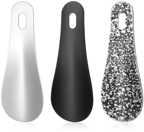 LIQWEI 3 calzadores de acero inoxidable pequeños, de metal, con agujeros para colgar, 10 cm, portátil, para hombres, mujeres y personas mayores