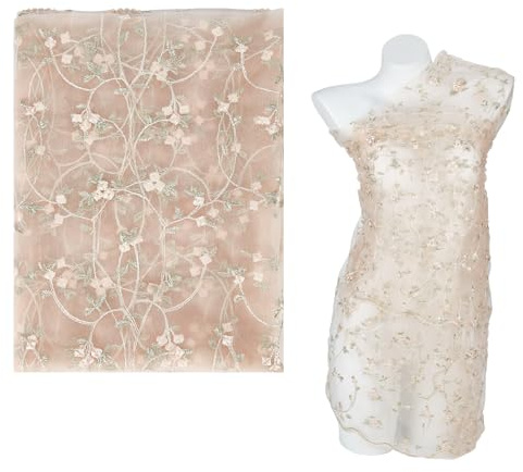 letsinstyle 2 iarda 51 Pollici di Larghezza Tessuto di Pizzo di Organza con Ricamo Floreale, Tessuto di Pizzo A Rete Ricamato in Poliestere, Decorazione Applique per Cucire Tessuti, Fai da Te, Tende