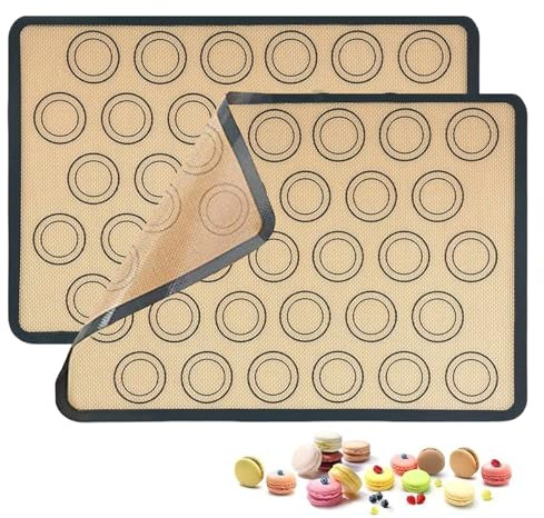 Lesbyit 2 Pack Silicone Baking Mats, 42x33cm Non-Stick Reusable Oven Liners & Baking Sheets - Heat Resistant Silicone Mats for Cookies, Pastry, Bread, Sushi