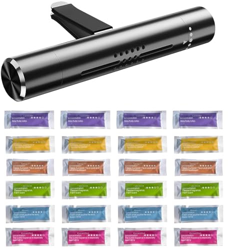 Juego de 25 ambientadores para coche, ambientador interior para coche, con 24 varillas aromáticas para rejilla de ventilación y aire acondicionado, eliminación de olores y distribución automática del