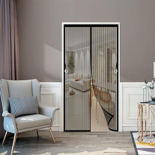 Zanzariera Magnetica per Porte 190 x 190 cm Rete Fine, Anti Insetti, Chiude da Sola Tenda Magnetica Facile da Installare con Nastro Adesivo per Porta Finestra Balcone, Nero
