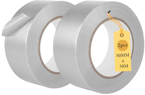 Supaway 2 rullar silvertejp 50 mm x 30 m, vävd reparationstejp, vattentålig, multifunktionell för inomhus och utomhus, hög motståndskraft för reparationer och pyssel