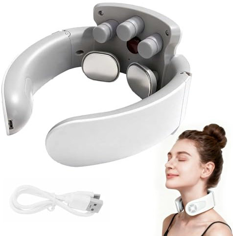 CeyKvo nackmassageapparat med röststyrning, 5 lägen, 15 justerbara intensitetsnivåer, 42 °C konstant värme, bärbar, elektrisk, för nackryggmassage, för hem, kontor och på språng