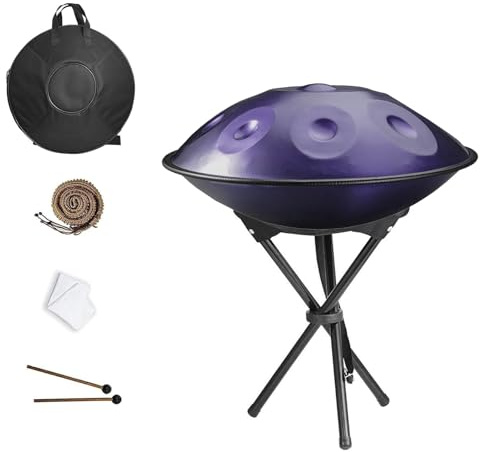 432 Hz/440 Hz Handpan-trumma för Vuxna Handpan-trumma I Stål 9/10/12 Toner Handpans-instrument I D-moll Med Trumstativ Mjuk Handpans-väska Trumslag 22 Tum(Djupt lila,432HZ/9 Obs)