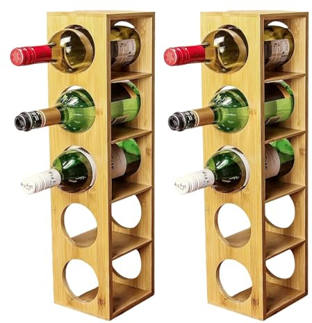 MAGNA RETAIL Bamboo Stackable Wine Rack | Horizontally or Vertically | 5 Bottle Organiser Wine Racks Free Standing | Counter Top Bottle Stand Holder for Home Bar, Kitchen, Cabinets (Twin Pack)