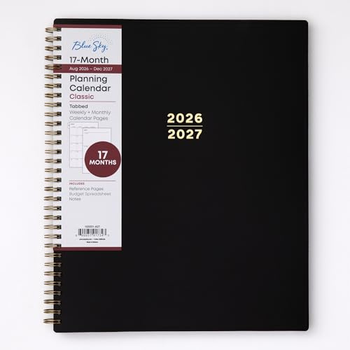 Blue Sky Agenda académica semanal y mensual 2026-2027, 8.5 x 11 pulgadas, color negro
