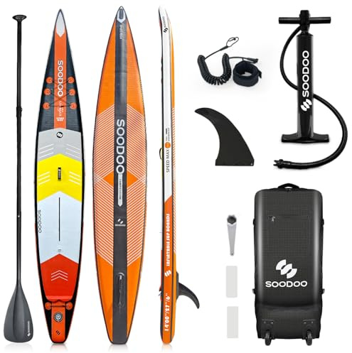 Inflatable Racing Stand Up Paddle Board, 14'x27x6 SUP Board, Anti-Slip EVA Pad, Portable Backpack, Pump, Inflatable Paddleboard for Adult & Youth, All Skill Levels, Maximum Load 150KG (Orange)