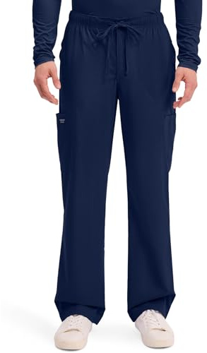 Cherokee Scrubs for Men Tapered Leg Cargo Scrub Pants with Zip Fly, 5 Pockets Elastic Waist 2-Way Stretch & Easy Care - WW190, M Short, Navy