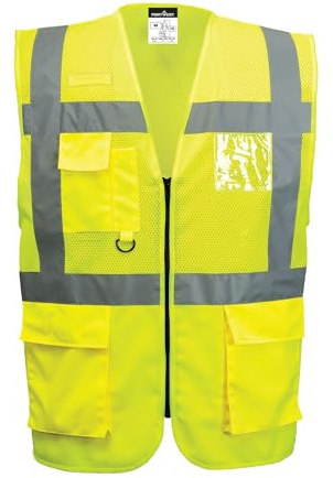 Portwest C496 Madrid Verkställande Mesh Väst Reflekterande Tejp Polyester | Gul, 4XL, EN ISO 20471 Klass 1, 7 Fickor, Dragkedja Fram, Maskintvättbar, 100% Polyesternät, Yttre Hudtyg, Hög Synlighet