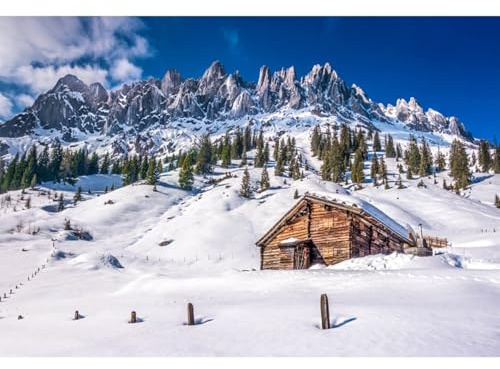 YongFoto 2,2x1,5m Polyester Toile de Fond Noël Paysage Couvert Neige Montagne Maison en Bois Arbres Verts Nature Hiver Fond Décors Studio Photo Enfant Video Fete Photobooth Photographie Accesorios