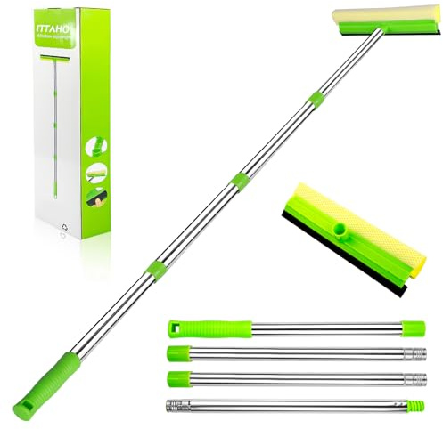 ITTAHO Window Squeegee, Squeegee for Window Cleaning, 2 in 1 Squeegee Window Cleaner with 58'' Long Handle,Window Washing Kit with Extension Pole for Shower, Windshield, Mirror, Gas Station, Glass