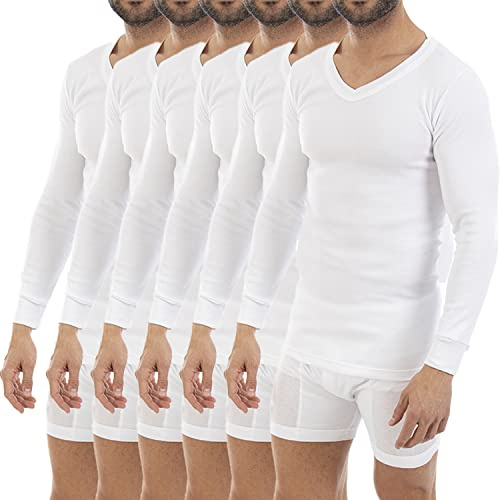 Lacotex Camiseta Interior Termal de Hombre | Camiseta Manga Larga y Cuello Pico Térmica | Confort y Protección Térmica Interior | Pack Ahorro 6 Unidades | Talla L L101V