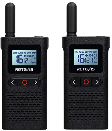 Retevis RB628 Walkie Talkie Mini, 1500mAh PMR446 Licensfria Uppladdningsbar, VOX, LCD-Skärm, CTCSS/DCS, Säkerhet (2 St, Svart)