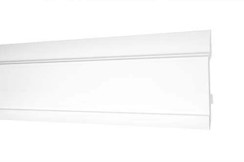 COSCA Sockelleisten aus Ecopolymer - Fußleisten mit Kabelkanal weiß, extrem widerstandsfähig - (CP7-2 Meter) Stuckleiste Polystyrol Ecopolimer