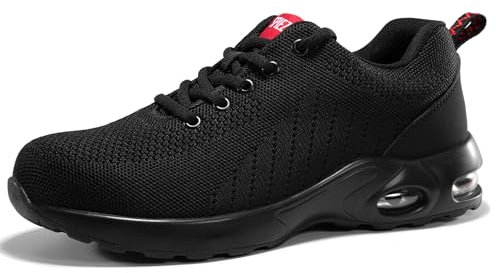 SPIEZ Zapatos De Trabajo Hombres Zapatos De Seguridad Mujeres Cojín De Aire Ligero Puntera Zapatos De Trabajo Negro EU 36-46