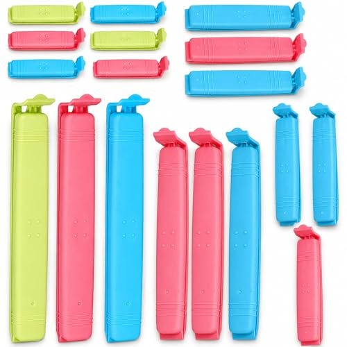 18pcs Sturdy Bag Clips for Food Storage Bags - 4 Assorted Sizes & 4 Colours, Reusable, Great for Sealing Food, Snacks, Coffee, Keep Food Fresh, Sandwich and Freezer Bag Sealing Clips