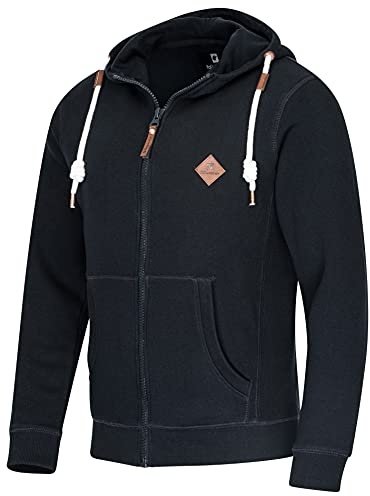 FALKENSTEJN Snygg huvtröja, sweatjacka, sweatshirt med logotypläderlapp, huvtröja, tröja med 2 sidofickor, Mörkblå, S