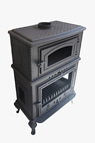 KAUFENET Kaminofen aus 100% Gusseisen, Holzofen, Herd mit Backofen, Schwarz, Energieklasse A
