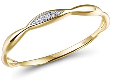 Santuzza 10K Yellow Solid Gold Genuine Diamond Dainty Twisted Stacking Ring for Women (7.5)